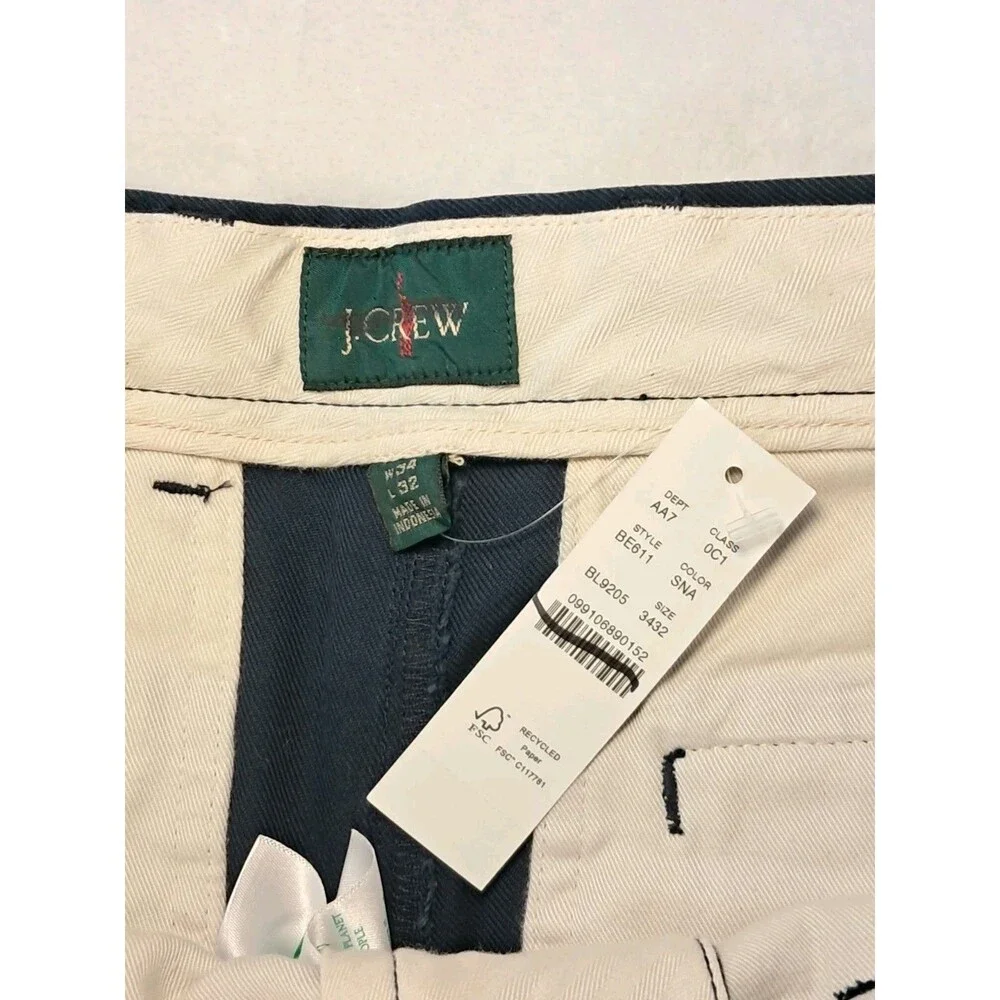 J.Crew Size 34x32 Classic Chino Pant 100% Cotton Storm Navy Blue BE611 $98 NWT